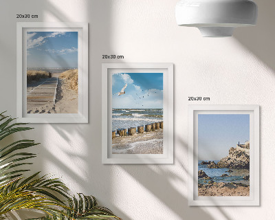 Framed triptych Beach with wooden path, sea and seaside cliffs