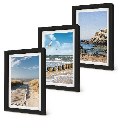Framed triptych Beach with wooden path, sea and seaside cliffs