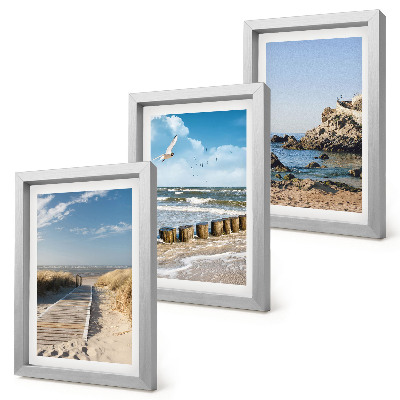 Framed triptych Beach with wooden path, sea and seaside cliffs