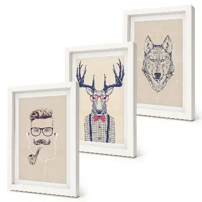 3-piece animal and man portrait wall art set stylish artistic prints