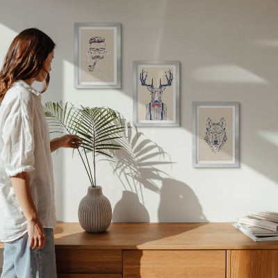 3-piece wall art set Stylish portraits of animals and men