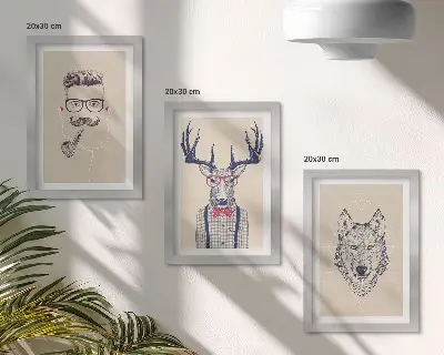 3-piece animal and man portrait wall art set stylish artistic prints