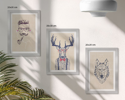 3-piece wall art set Stylish portraits of animals and men
