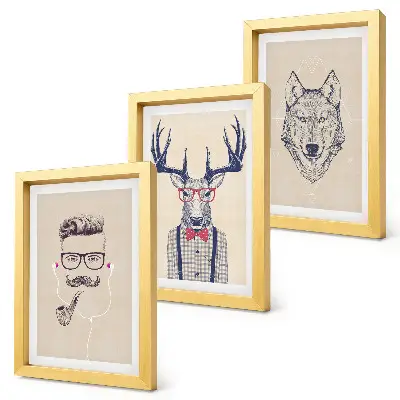 3-piece animal and man portrait wall art set stylish artistic prints