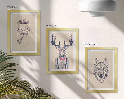3-piece wall art set Stylish portraits of animals and men