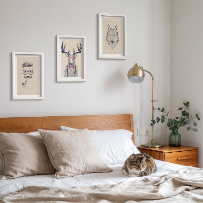 3-piece wall art set Stylish portraits of animals and men
