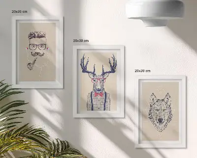 3-piece animal and man portrait wall art set stylish artistic prints