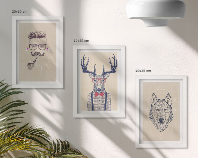 3-piece wall art set Stylish portraits of animals and men