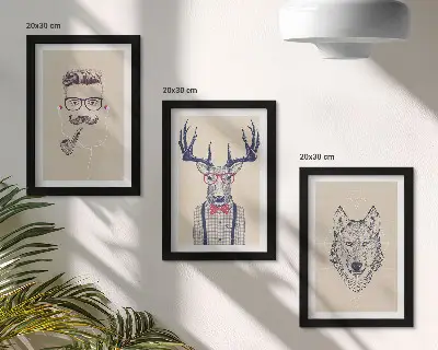 3-piece animal and man portrait wall art set stylish artistic prints