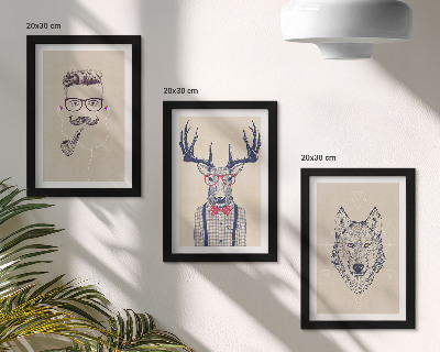 3-piece wall art set Stylish portraits of animals and men