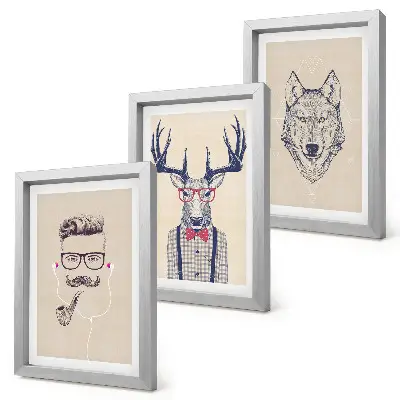 3-piece animal and man portrait wall art set stylish artistic prints