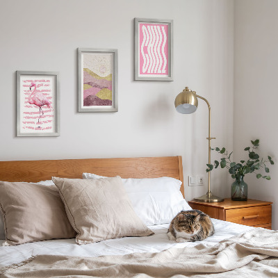 Framed triptych Pink flamingos pastel mountain landscape Chill lettering