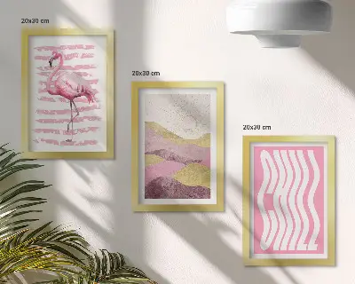 Pink flamingos pastel mountain landscape triptych framed art print with chill lettering