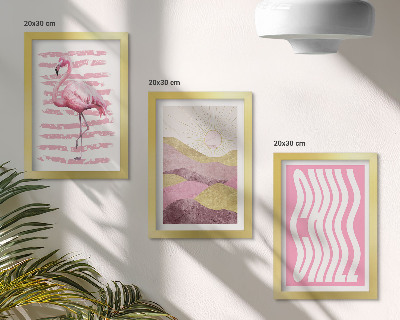 Framed triptych Pink flamingos pastel mountain landscape Chill lettering