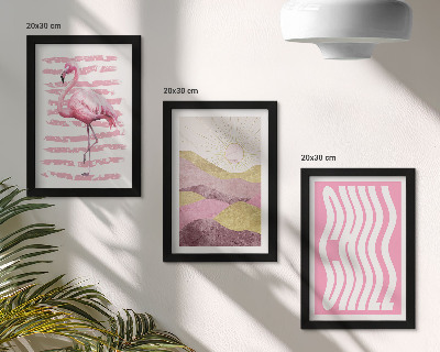 Framed triptych Pink flamingos pastel mountain landscape Chill lettering