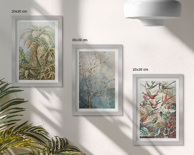 Photo frame wall Tropical plants and colorful birds in nature