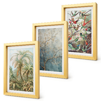 Photo frame wall Tropical plants and colorful birds in nature