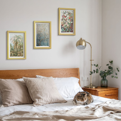 Photo frame wall Tropical plants and colorful birds in nature