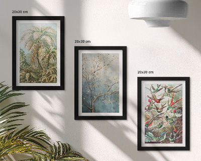 Photo frame wall Tropical plants and colorful birds in nature