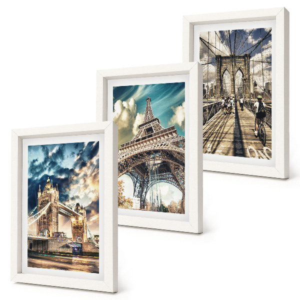 Framed triptych Bridges and towers in European cities
