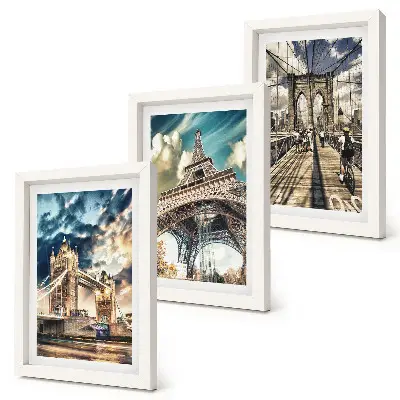 Bridges and towers in European cities framed triptych