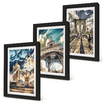 Framed triptych Bridges and towers in European cities