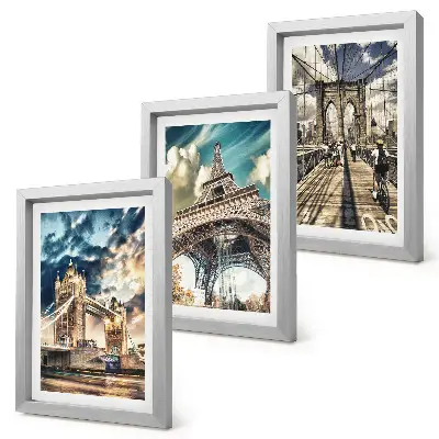 Bridges and towers in European cities framed triptych