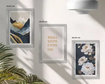 Photo frame wall gallery set with abstract mountains flowers and inspiring lettering