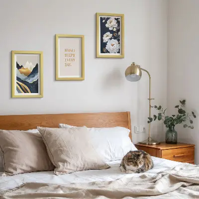 Photo frame wall gallery set with abstract mountains flowers and inspiring lettering