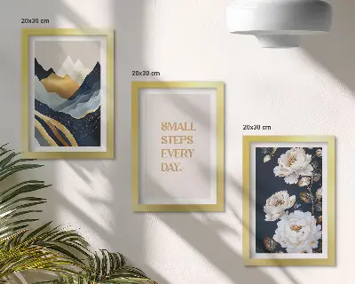 Photo frame wall gallery set with abstract mountains flowers and inspiring lettering