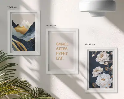 Photo frame wall gallery set with abstract mountains flowers and inspiring lettering