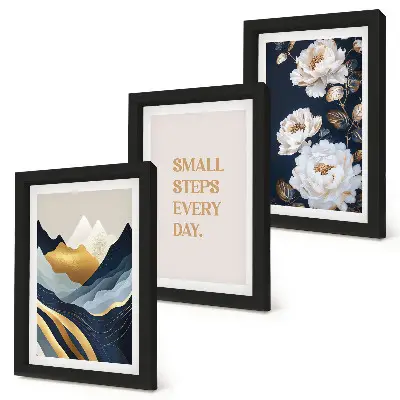 Photo frame wall gallery set with abstract mountains flowers and inspiring lettering