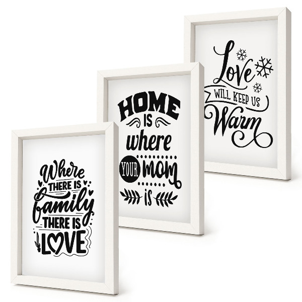 Framed triptych Family, love, home, warmth in simple slogans