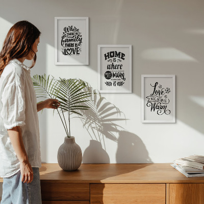 Framed triptych Family, love, home, warmth in simple slogans