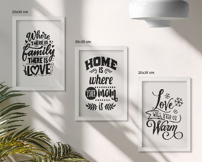 Framed triptych Family, love, home, warmth in simple slogans