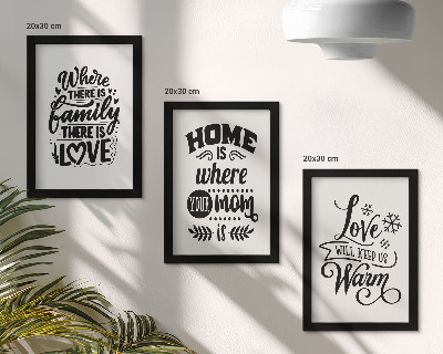 Framed triptych Family, love, home, warmth in simple slogans