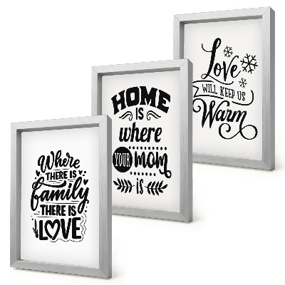 Framed triptych Family, love, home, warmth in simple slogans