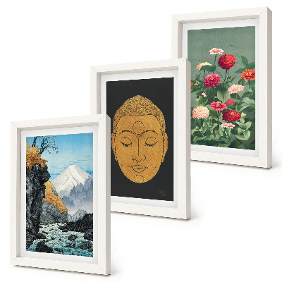 3-piece wall art set Japanese nature and culture japandi style