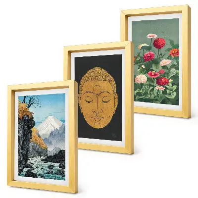 3-piece wall art set featuring japanese nature and culture in japandi style