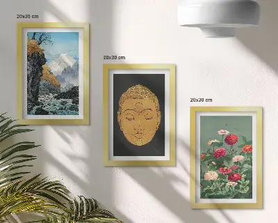 3-piece wall art set featuring japanese nature and culture in japandi style