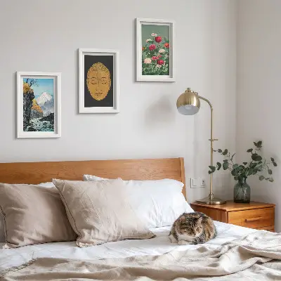 3-piece wall art set featuring japanese nature and culture in japandi style