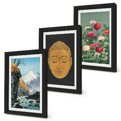 3-piece wall art set featuring japanese nature and culture in japandi style