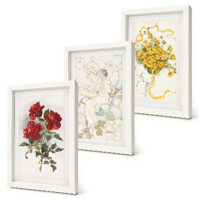 Photo frame wall Red roses, white figure, yellow flowers in a vase