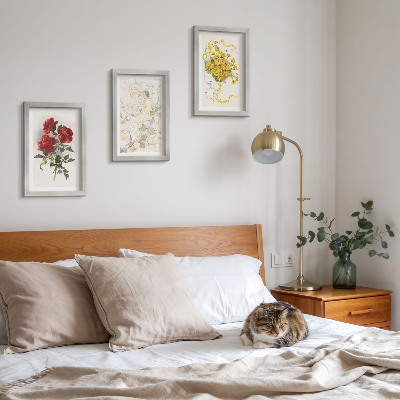 Photo frame wall Red roses, white figure, yellow flowers in a vase