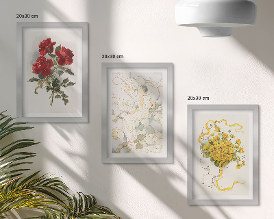 Photo frame wall Red roses, white figure, yellow flowers in a vase
