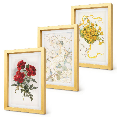 Photo frame wall Red roses, white figure, yellow flowers in a vase