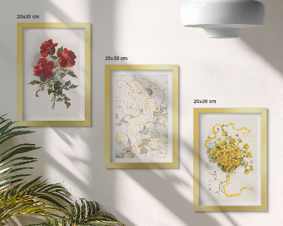 Photo frame wall Red roses, white figure, yellow flowers in a vase