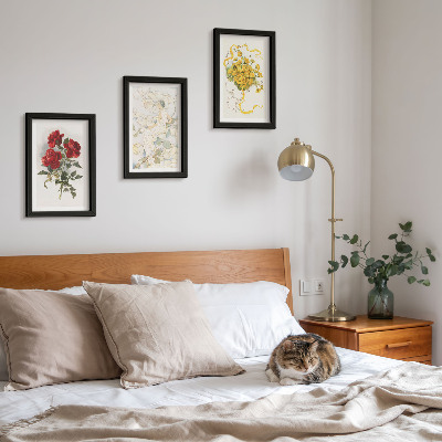 Photo frame wall Red roses, white figure, yellow flowers in a vase