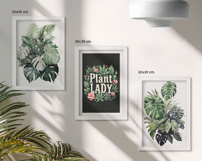 Framed triptych Tropical plants with the Plant Lady inscription in green