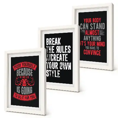 3-piece wall art set featuring workout and self-improvement motivational slogans